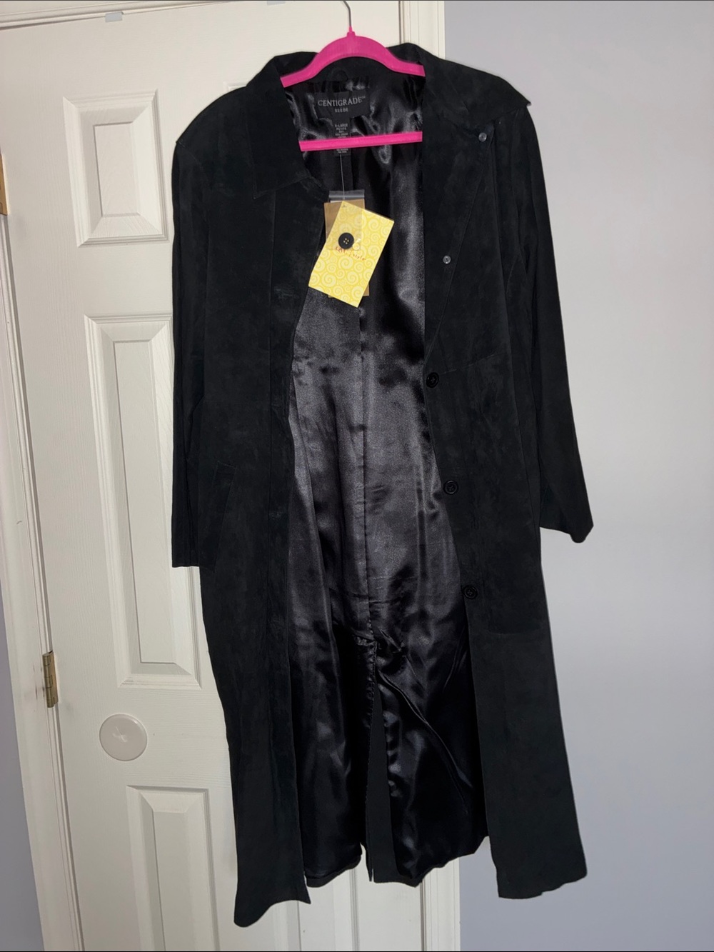 Women's Black Long Suede Trench Coat Size XL NWT